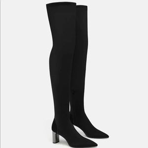 ZARA Fabric Over The Knee pointed toe metallic boots NWT Size 8